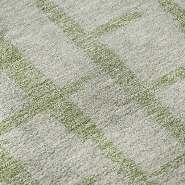 HomeRoots 8' Artichoke Green & Beige Striped Washable Round Rug - UV Protected, Durable, Pet-Friendly Design 669339