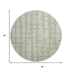 HomeRoots 8' Artichoke Green & Beige Striped Washable Round Rug - UV Protected, Durable, Pet-Friendly Design 669339