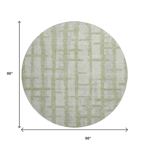 HomeRoots 8' Artichoke Green & Beige Striped Washable Round Rug - UV Protected, Durable, Pet-Friendly Design 669339