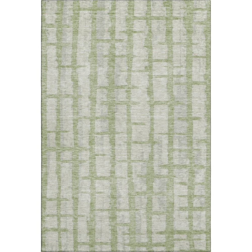 HomeRoots 8' X 10' Durable Artichoke Green & Beige Striped Washable Area Rug with UV Protection & Non-Slip Backing 669340
