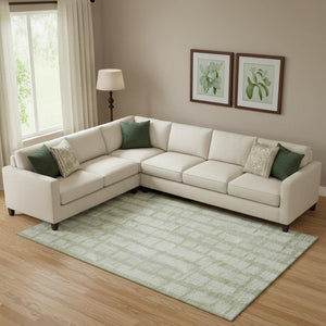 HomeRoots 8' X 10' Durable Artichoke Green & Beige Striped Washable Area Rug with UV Protection & Non-Slip Backing 669340