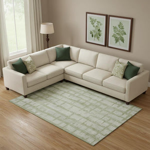 HomeRoots 9' X 12' Artichoke Green Striped Washable Area Rug with UV Protection for Stylish & Durable Living Spaces 669341