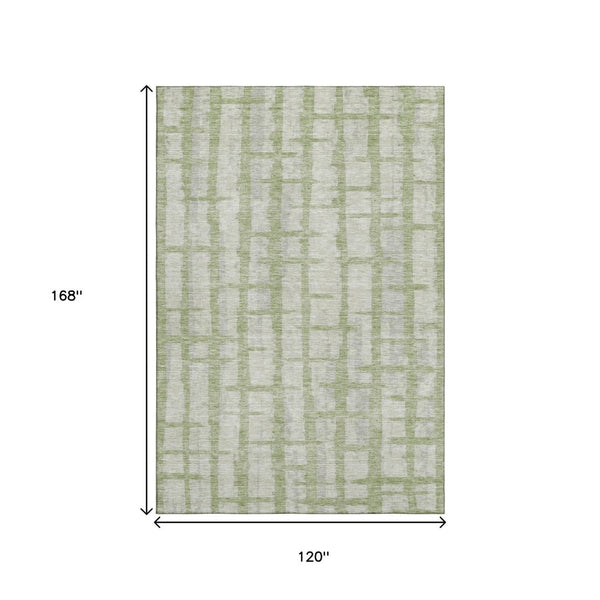 HomeRoots 10' Artichoke Green & Beige Striped Washable Area Rug – Durable, Stain-Resistant, UV Protected Style 669342
