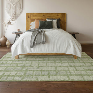 HomeRoots 10' Artichoke Green & Beige Striped Washable Area Rug – Durable, Stain-Resistant, UV Protected Style 669342