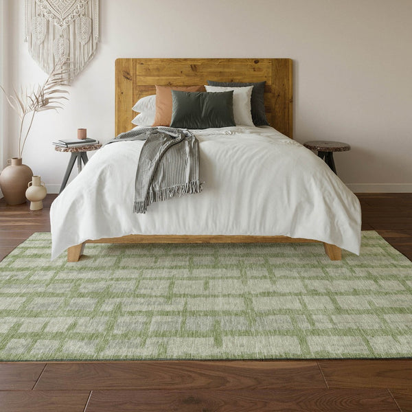 HomeRoots 10' Artichoke Green & Beige Striped Washable Area Rug – Durable, Stain-Resistant, UV Protected Style 669342