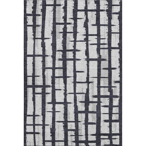 HomeRoots 8' X 10' Stylish Black and Silver Striped Washable Area Rug with UV Protection for Modern Homes 669346