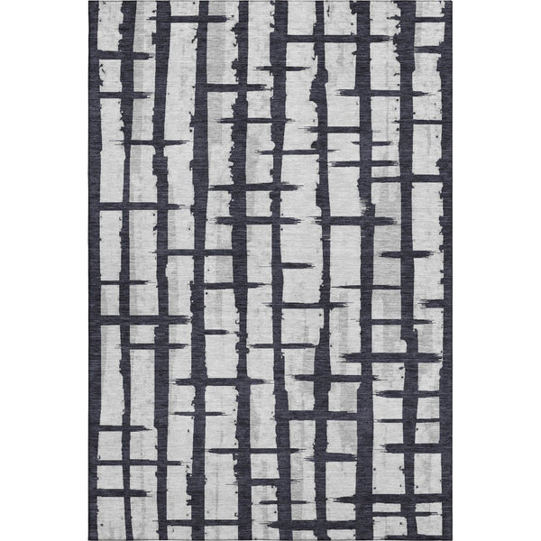 HomeRoots 8' X 10' Stylish Black and Silver Striped Washable Area Rug with UV Protection for Modern Homes 669346