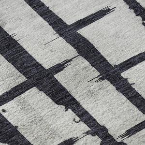 HomeRoots 8' X 10' Stylish Black and Silver Striped Washable Area Rug with UV Protection for Modern Homes 669346