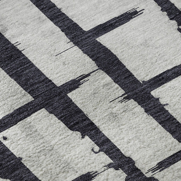 HomeRoots 8' X 10' Stylish Black and Silver Striped Washable Area Rug with UV Protection for Modern Homes 669346