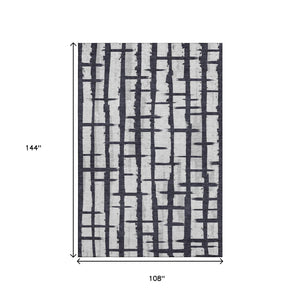 HomeRoots 9' X 12' Washable Black & Silver Striped Area Rug with UV Protection – Stylish, Durable, Easy Care! 669347