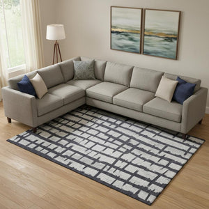 HomeRoots 9' X 12' Washable Black & Silver Striped Area Rug with UV Protection – Stylish, Durable, Easy Care! 669347