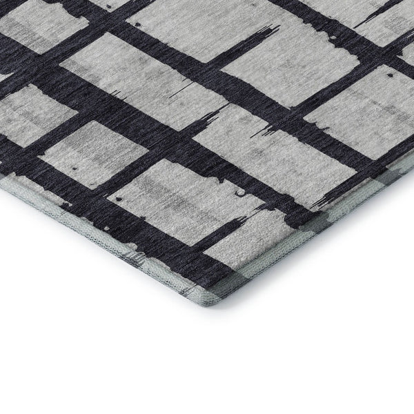 HomeRoots 9' X 12' Washable Black & Silver Striped Area Rug with UV Protection – Stylish, Durable, Easy Care! 669347