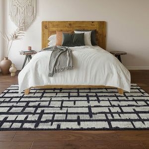 HomeRoots 9' X 12' Washable Black & Silver Striped Area Rug with UV Protection – Stylish, Durable, Easy Care! 669347