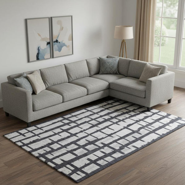 HomeRoots 10' Black and Silver Striped Washable Area Rug – Stylish, UV-Protected, and Ideal for High-Traffic Spaces! 669348