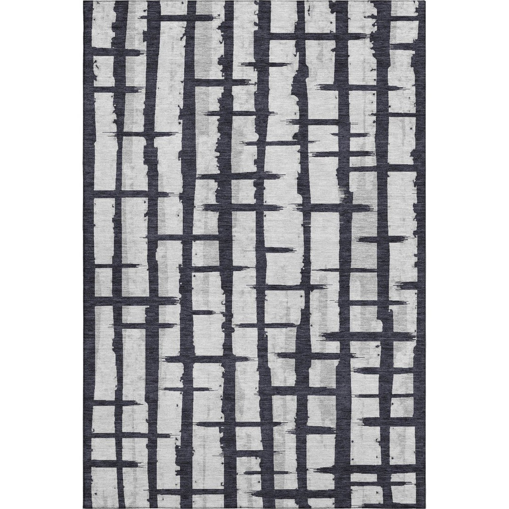 HomeRoots 10' Black and Silver Striped Washable Area Rug – Stylish, UV-Protected, and Ideal for High-Traffic Spaces! 669348