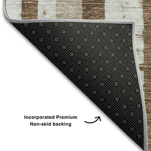 HomeRoots 8' Chocolate Striped Round Rug - Washable, UV-Protected, Stain-Resistant for Cozy Living Spaces 669351