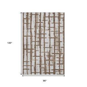 HomeRoots 8' X 10' Chocolate and Beige Striped Washable Area Rug - Durable, UV Protected, Stain Resistant Design 669352