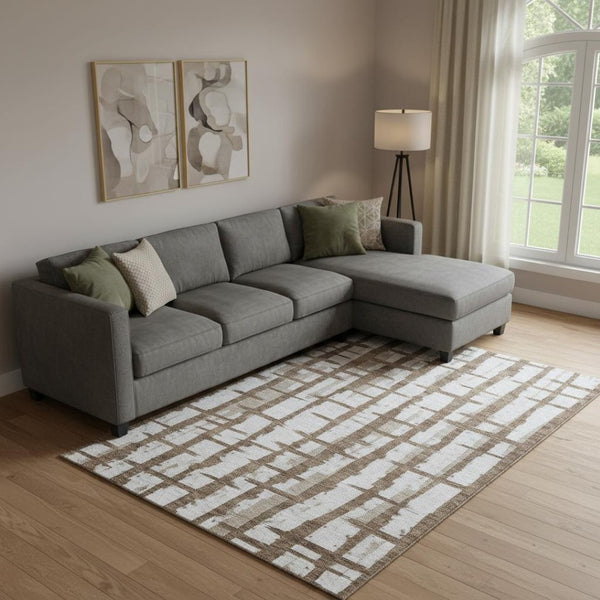 HomeRoots 8' X 10' Chocolate and Beige Striped Washable Area Rug - Durable, UV Protected, Stain Resistant Design 669352