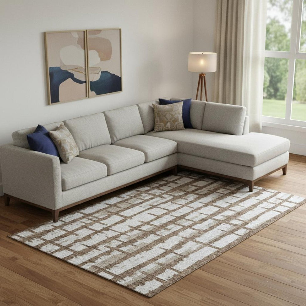 HomeRoots 9' X 12' Chocolate & Beige Striped Area Rug – Washable, UV Protected, Stylish & Durable for Home Use 669353
