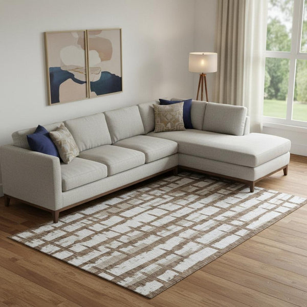 HomeRoots 9' X 12' Chocolate & Beige Striped Area Rug – Washable, UV Protected, Stylish & Durable for Home Use 669353