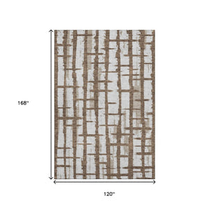 HomeRoots 10' Chocolate Beige Striped Washable Area Rug - UV Protected, Stain Resistant, Durable for Family Life 669354