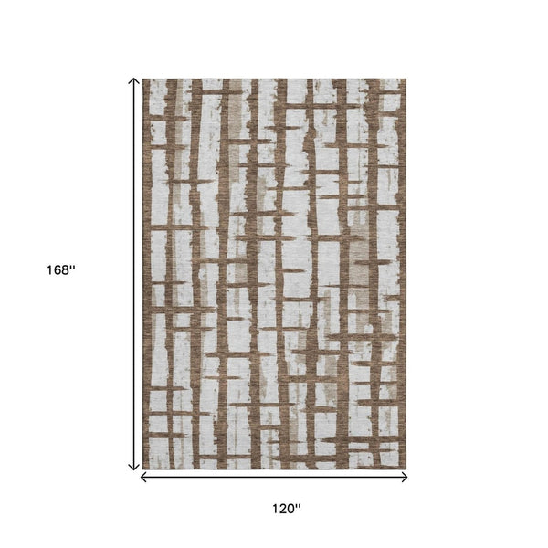 HomeRoots 10' Chocolate Beige Striped Washable Area Rug - UV Protected, Stain Resistant, Durable for Family Life 669354