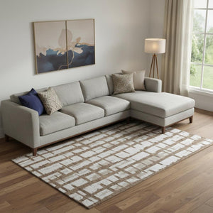 HomeRoots 10' Chocolate Beige Striped Washable Area Rug - UV Protected, Stain Resistant, Durable for Family Life 669354