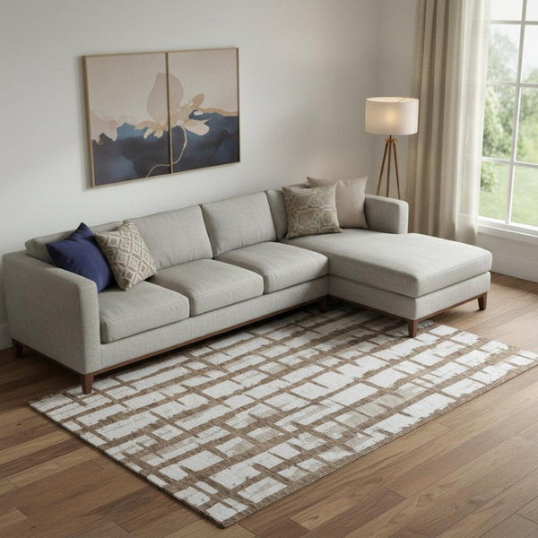 HomeRoots 10' Chocolate Beige Striped Washable Area Rug - UV Protected, Stain Resistant, Durable for Family Life 669354