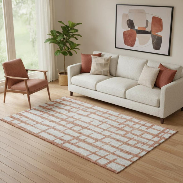 HomeRoots 5' X 8' Coral and Beige Striped Area Rug - Stylish, Washable, UV-Protected for Home Décor and Durability 669356