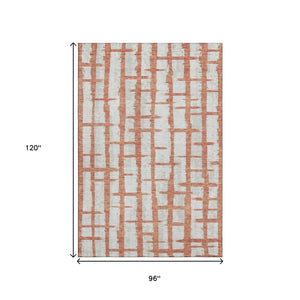 HomeRoots 8' x 10' Coral and Beige Striped Washable Area Rug with UV Protection for Busy Homes & Pets 669358