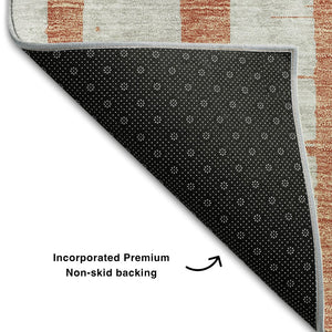 HomeRoots 8' x 10' Coral and Beige Striped Washable Area Rug with UV Protection for Busy Homes & Pets 669358