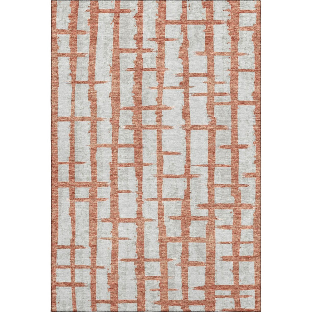 HomeRoots 9' X 12' Coral and Beige Striped Washable Area Rug – Durable, UV-Protected, Stylish for Any Home! 669359