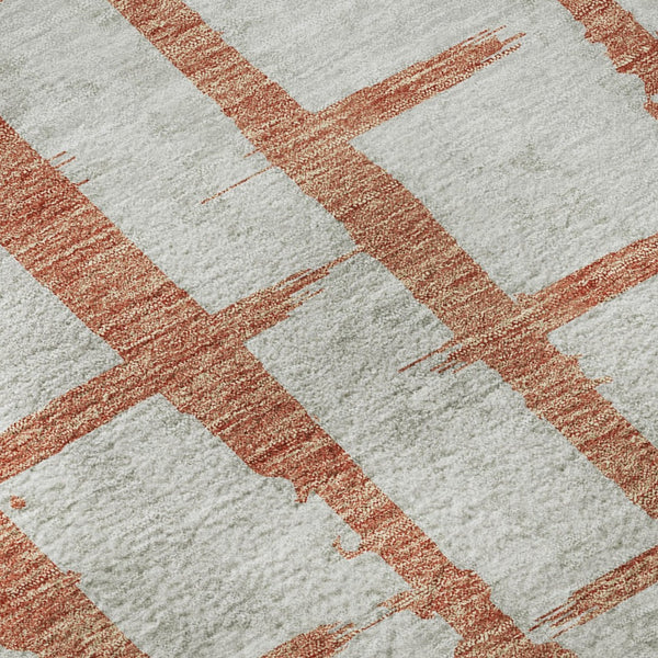 HomeRoots 9' X 12' Coral and Beige Striped Washable Area Rug – Durable, UV-Protected, Stylish for Any Home! 669359