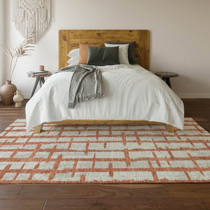 HomeRoots 9' X 12' Coral and Beige Striped Washable Area Rug – Durable, UV-Protected, Stylish for Any Home! 669359