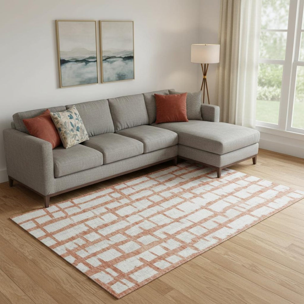 HomeRoots 10' X 14' Coral and Beige Striped Area Rug - Durable, Stain-Resistant, UV Protected for Stylish Living 669360