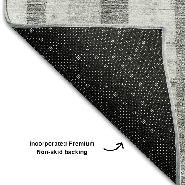 HomeRoots 5' x 8' Gray & Silver Striped Washable Area Rug with UV Protection - Stylish, Durable, Easy Care! 669362