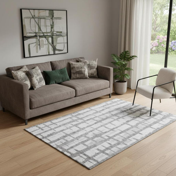 HomeRoots 5' x 8' Gray & Silver Striped Washable Area Rug with UV Protection - Stylish, Durable, Easy Care! 669362