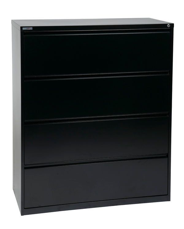 OSP Home Furnishings 42" Heavy Duty 4 Drawer Lateral File Cabinet with Ball Bearing Slides and Locking Security LF442-B
