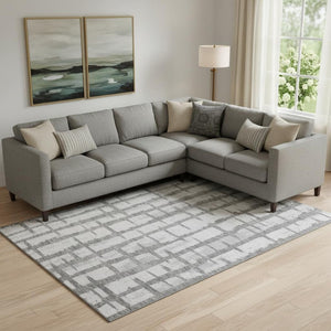 HomeRoots 8' X 10' Gray and Silver Striped Area Rug - Washable, UV-Protected, Stylish, and Durable Design 669364