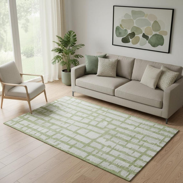 HomeRoots 5' X 8' Green and Beige Striped Washable Area Rug – UV Protected, Stain Resistant, Durable Design! 669368