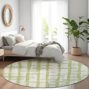 HomeRoots 8' Green And Beige Striped Washable Round Rug - Stylish, Durable, UV-Protected for Busy Homes 669369