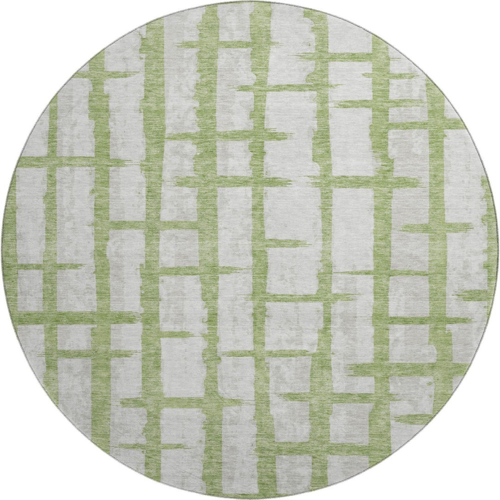 HomeRoots 8' Green And Beige Striped Washable Round Rug - Stylish, Durable, UV-Protected for Busy Homes 669369