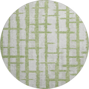HomeRoots 8' Green And Beige Striped Washable Round Rug - Stylish, Durable, UV-Protected for Busy Homes 669369