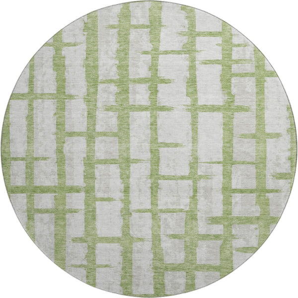 HomeRoots 8' Green And Beige Striped Washable Round Rug - Stylish, Durable, UV-Protected for Busy Homes 669369