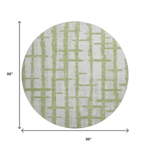 HomeRoots 8' Green And Beige Striped Washable Round Rug - Stylish, Durable, UV-Protected for Busy Homes 669369