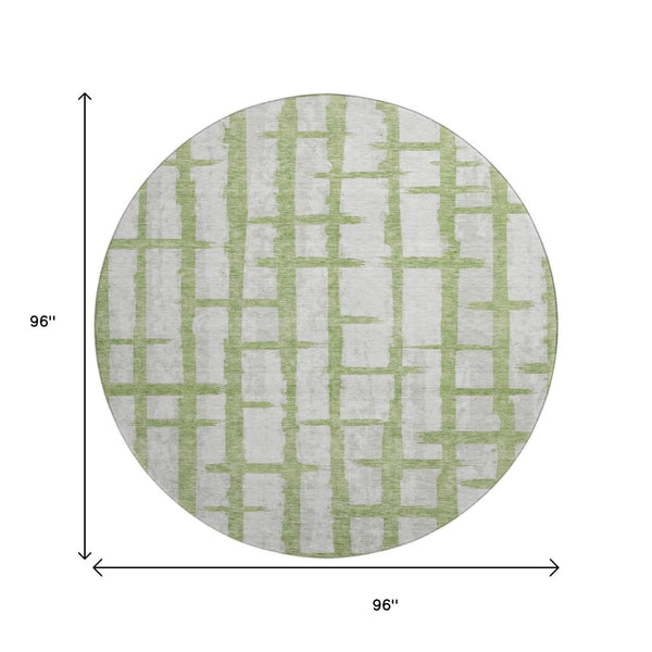 HomeRoots 8' Green And Beige Striped Washable Round Rug - Stylish, Durable, UV-Protected for Busy Homes 669369