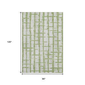HomeRoots 8' X 10' Green And Beige Striped Area Rug - Washable, UV Protected, Durable & Family-Friendly Style 669370