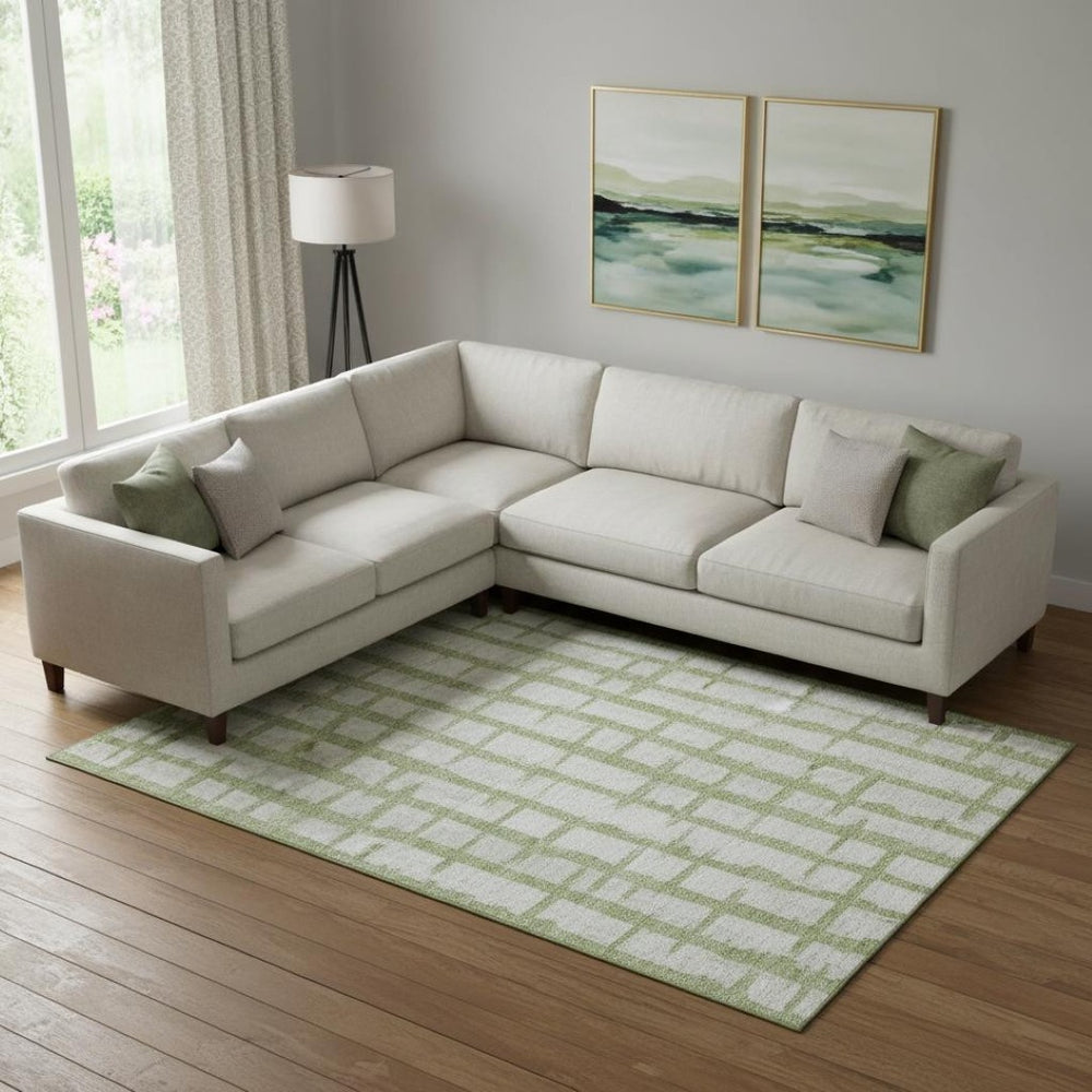 HomeRoots 8' X 10' Green And Beige Striped Area Rug - Washable, UV Protected, Durable & Family-Friendly Style 669370