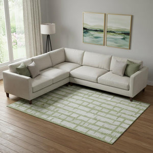 HomeRoots 8' X 10' Green And Beige Striped Area Rug - Washable, UV Protected, Durable & Family-Friendly Style 669370