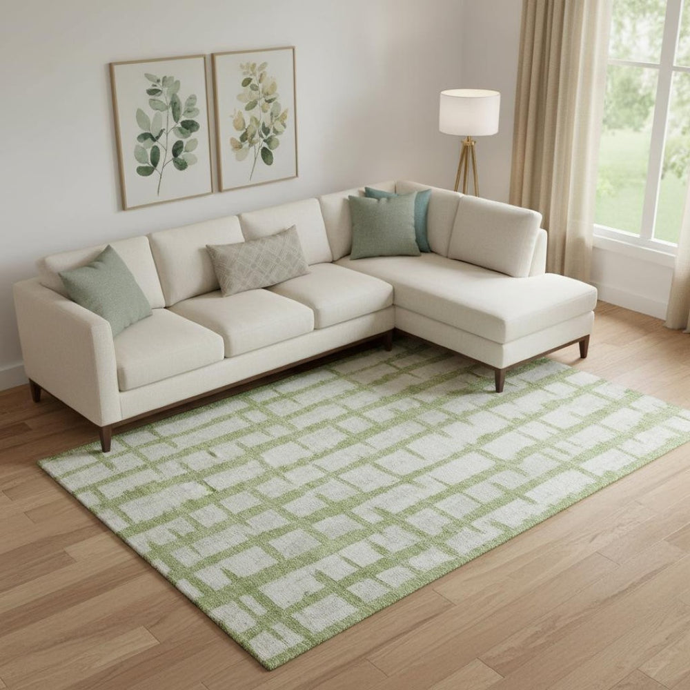 HomeRoots 9' X 12' Green & Beige Striped Washable Area Rug - Durable, UV Protected, Easy Care for High Traffic Areas 669371